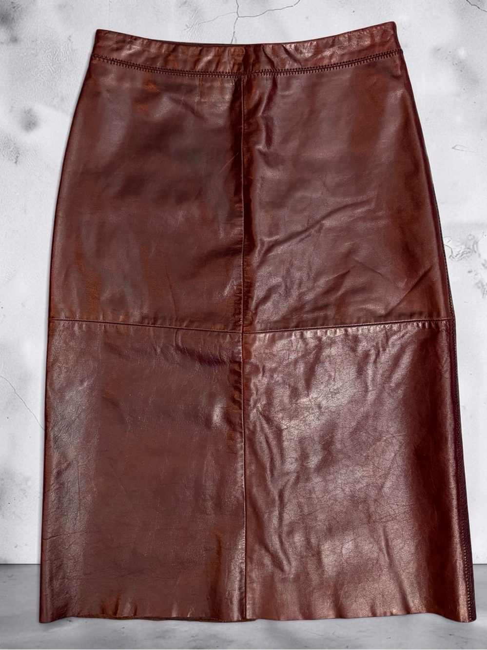 Vtg Y2K Gap Brown Leather Paneled Midi Skirt Sz 1 A Line Western Lined Grunge